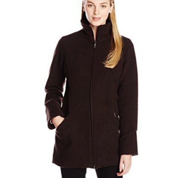 Ibex Wool Coat Peacoat Jacket Silk Long Brown Full Zip Small - Picture 1 of 13